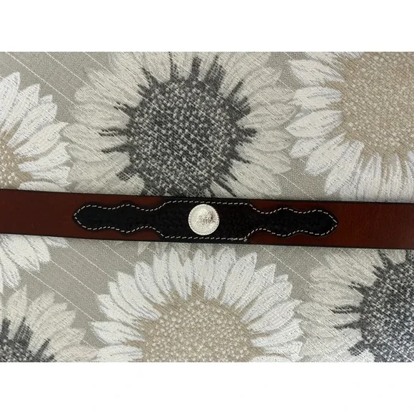 American Bison Mens Western Leather Belt Brown Black Basketweave  Size 34-36 - Picture 3 of 5